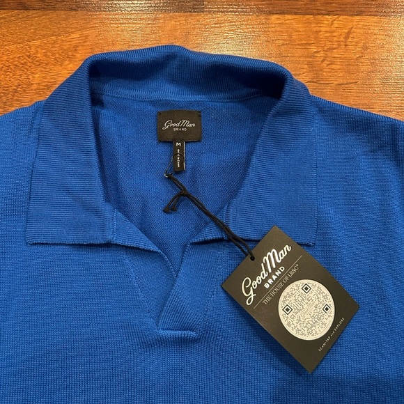 NWT Good Man Brand Men's Navy Blue Buttonless Polo Shirt Size Medium - Picture 2 of 4